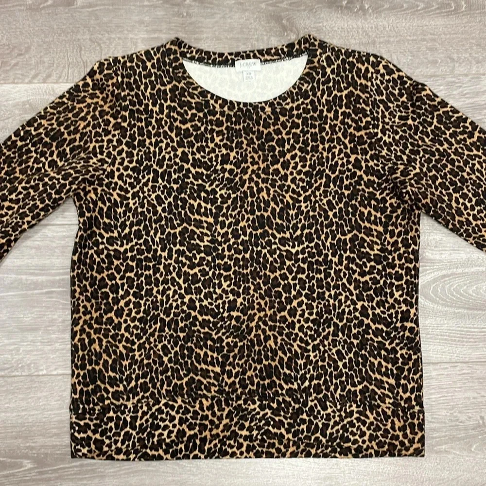 NWOT J. Crew Leopard Print Crewneck Raglan Sleeve Sweatshirt XS